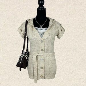Say What? Cream Short Sleeve Hooded Cardigan